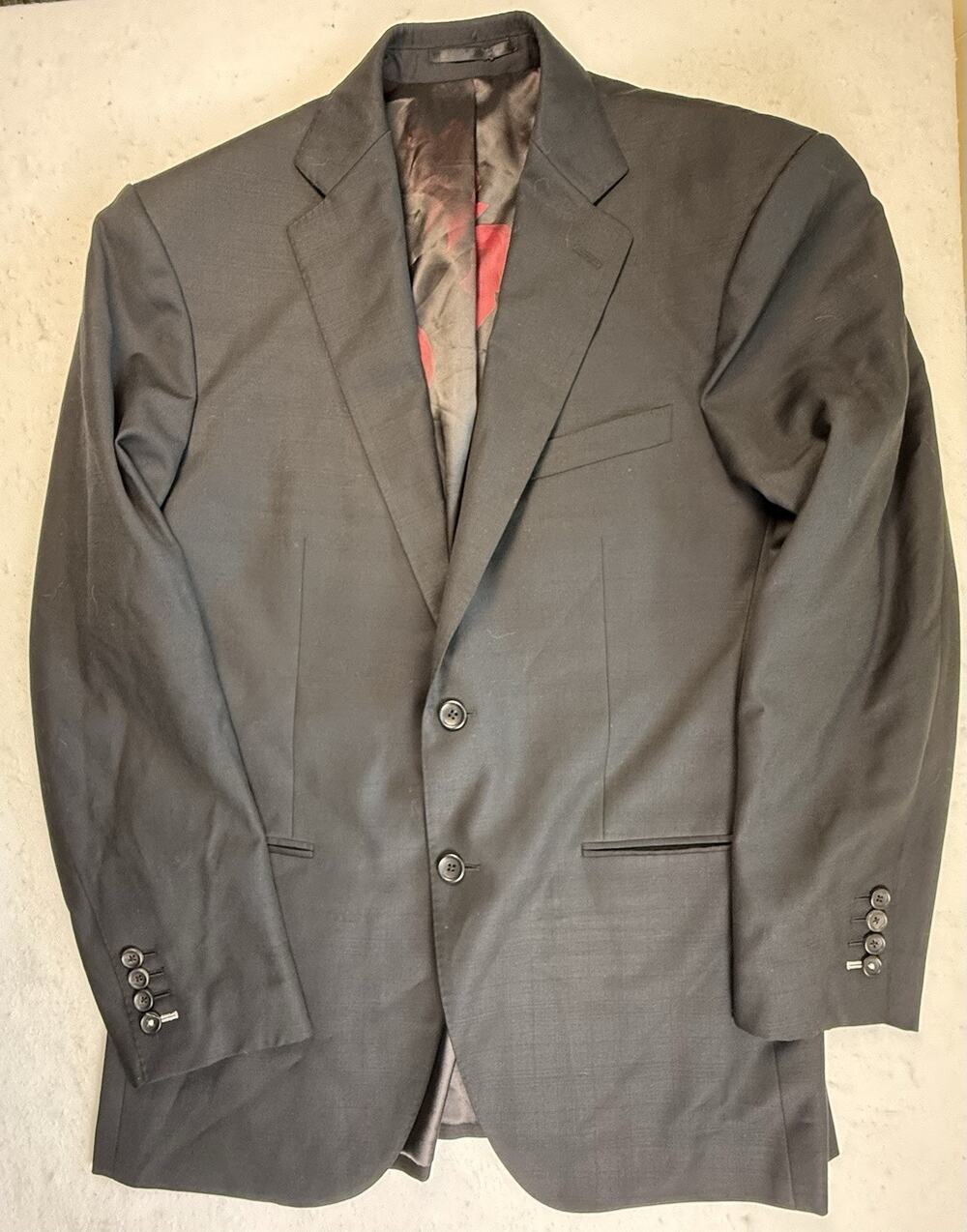 Enzo custom suit jacket 42 Jet black wool rose lining Classic Elegant